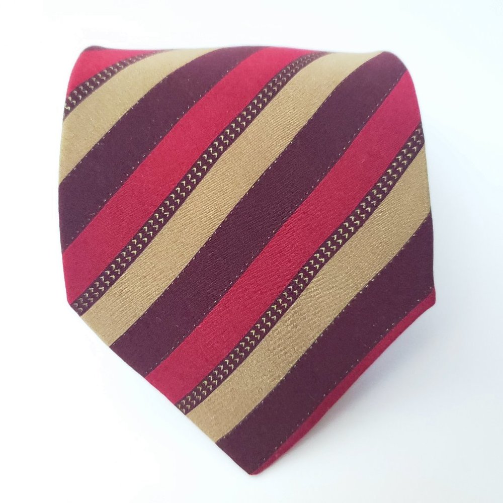 Vintage PANCALDI Red Cream Striped Silk Necktie